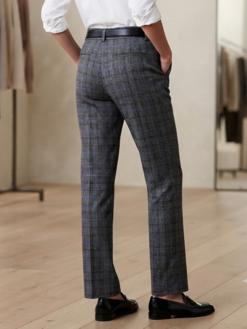Banana Republic Gray and Blue Plaid Straight Trousers